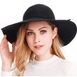 wide brim wool ribbon band floppy hat black